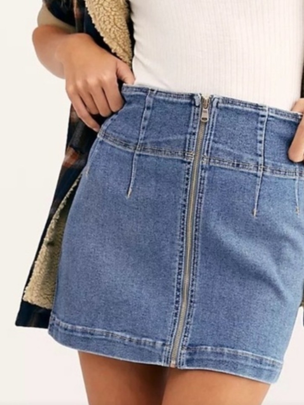 Free People Virgo  Denim Zip-Front Mini Skirt,size28 Nwt